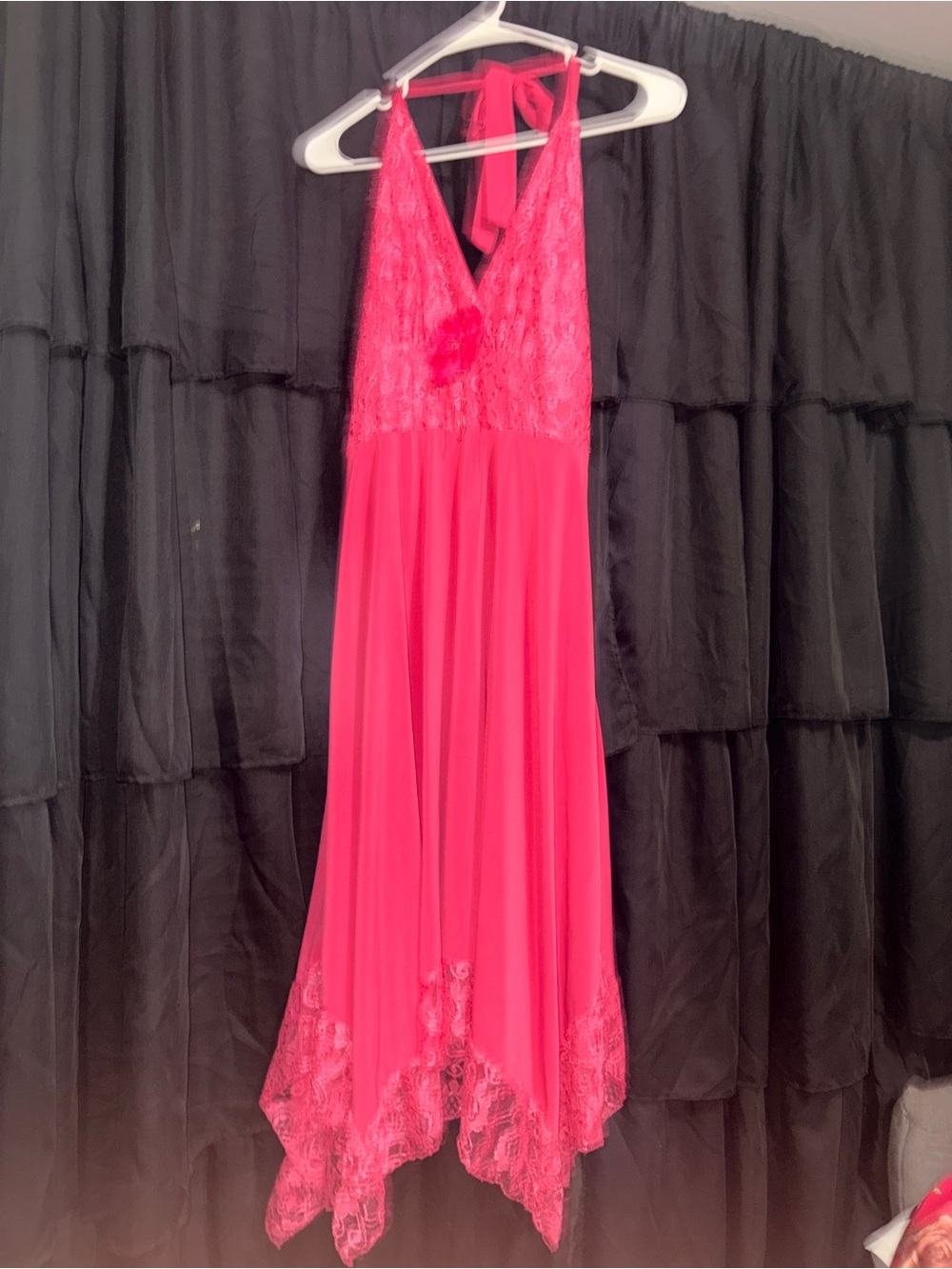 Y2K Hot Pink Lace Halter Midi Dress